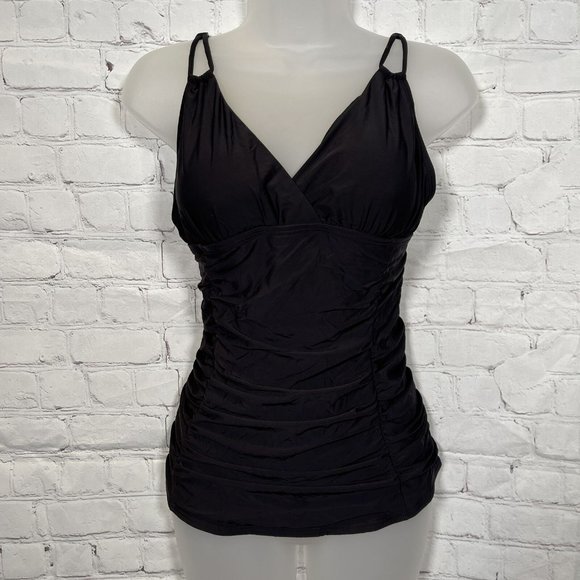☀️Tommy Hilfiger Black Size 14 Shirred Tummy Control Halter One-Piece NWT $108 - Picture 1 of 9